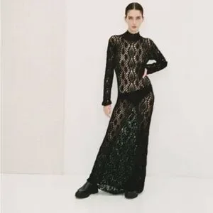 ZARA【NEW】SEMI-SHEER CHUNKY KNIT LACE DRESS Zara | Dresses | Long Crocheted Knit Dress Limited Edition